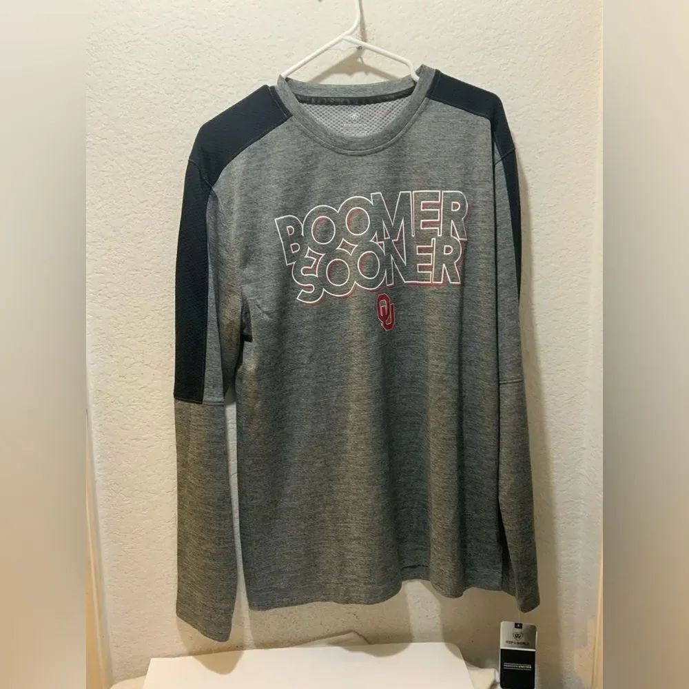 Oklahoma Sooners Men Activewear Shirt Large Gray Boomer Sooner Pullover NWT